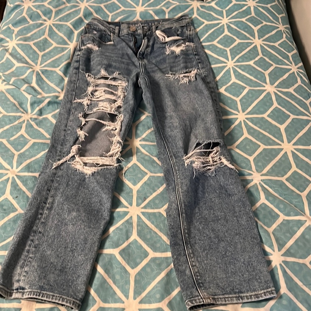 Blue washed ripped jeans high waisted size 2